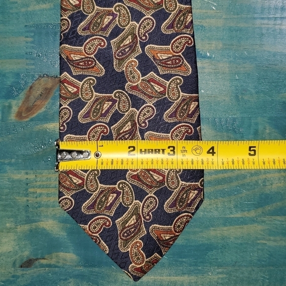 Navy Blue Tie with Colorful Paisley Print New - Picture 3 of 6